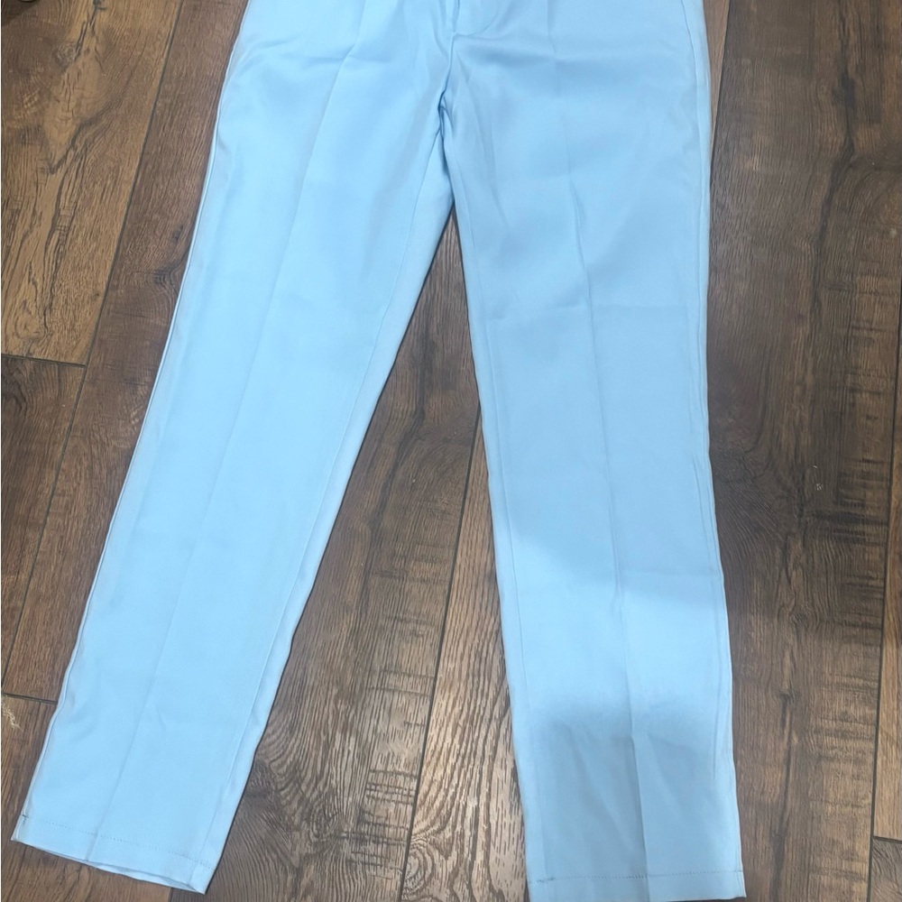 Blue Straight Leg Pants with Lightweight Fabric and Relaxed Fit